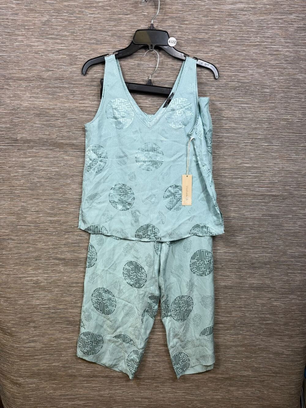 Soma Pajama Set Womens Size 0 Aqua Silk Medallion Cami Crop 2 Piece Sleepwear